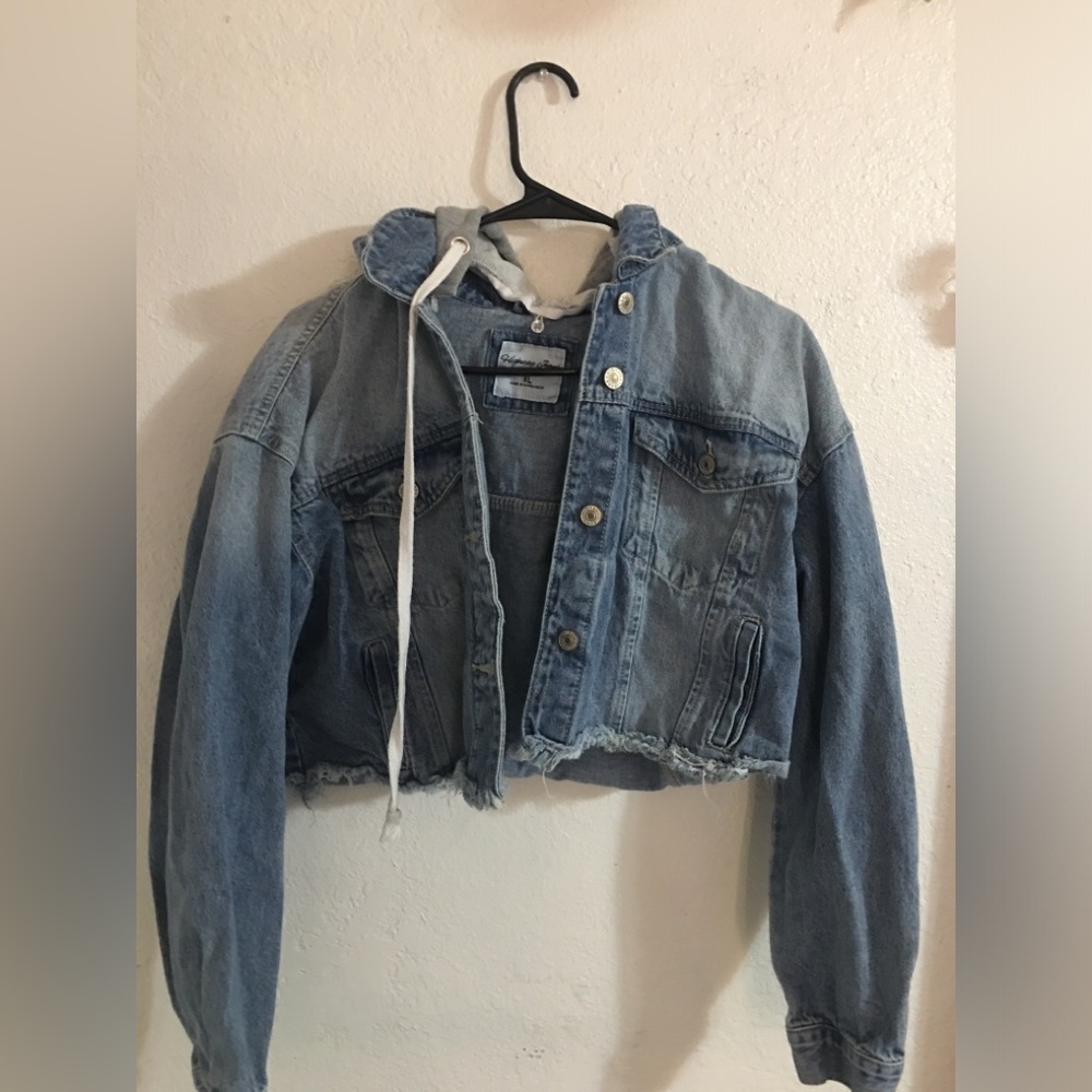 Detachable Hoodie Cropped Jean Jacket